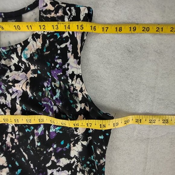 Mossimo Black, Purple, Cream, Abstract Sleeveless Stretch Back Zip Midi Dress XL - Picture 9 of 12